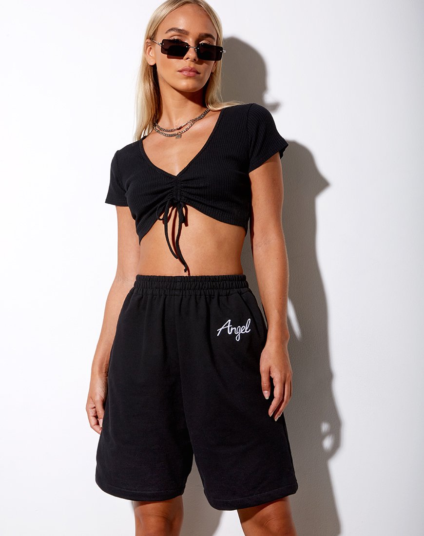 Tuka Lace Cropped Capri Shorts in Black