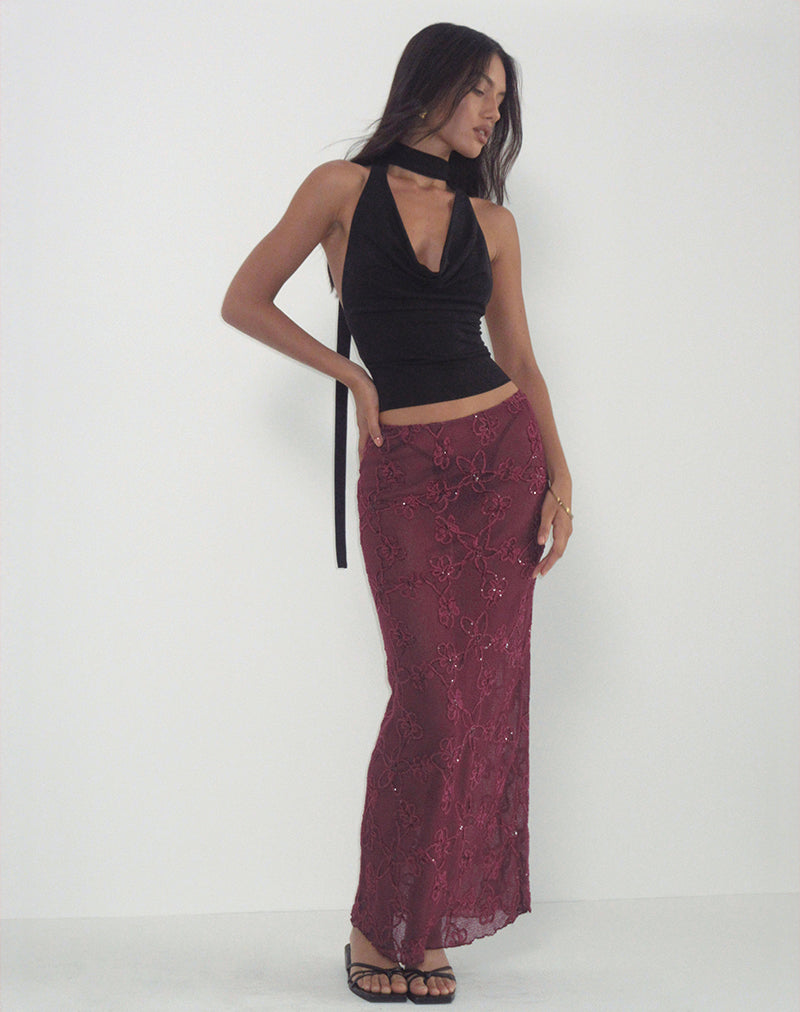 Image of Alphia Maxi Skirt in Sequin Knit Burgundy