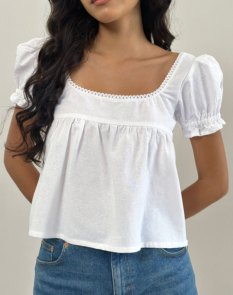 White Linen Square Neck Blouse | Axoni – motelrocks-com-eur