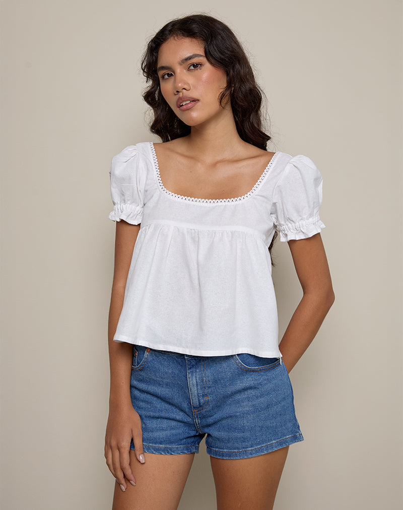 White Linen Square Neck Blouse | Axoni – motelrocks-com-eur
