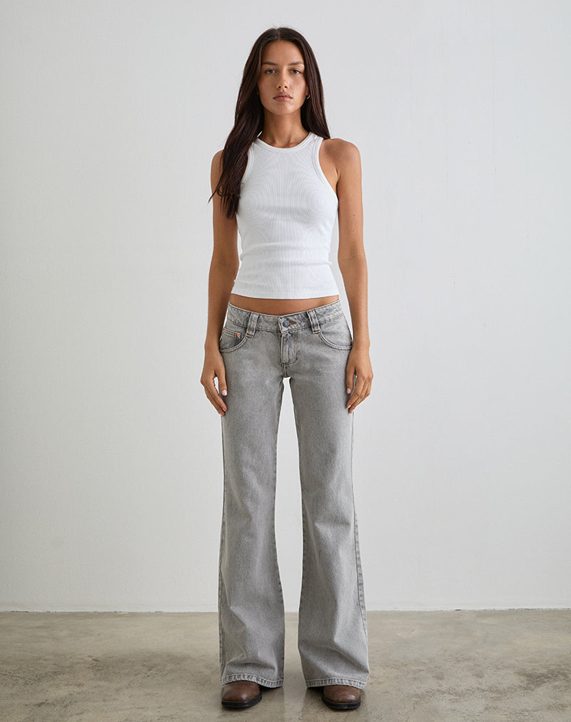 Image of Bell Bottom Low Rise Flare Jeans in Bleached Grey