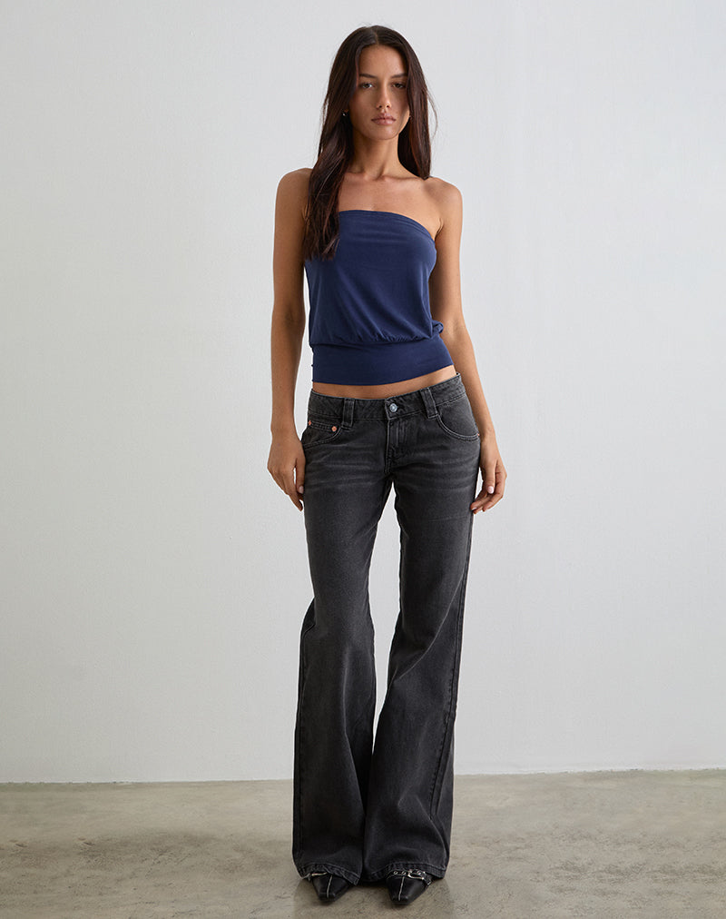 Black Vintage Wash Low Rise Flared Jeans | Bell Bottom