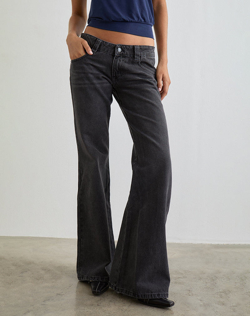 Image of Bell Bottom Low Rise Flare Jeans in Vintage Black