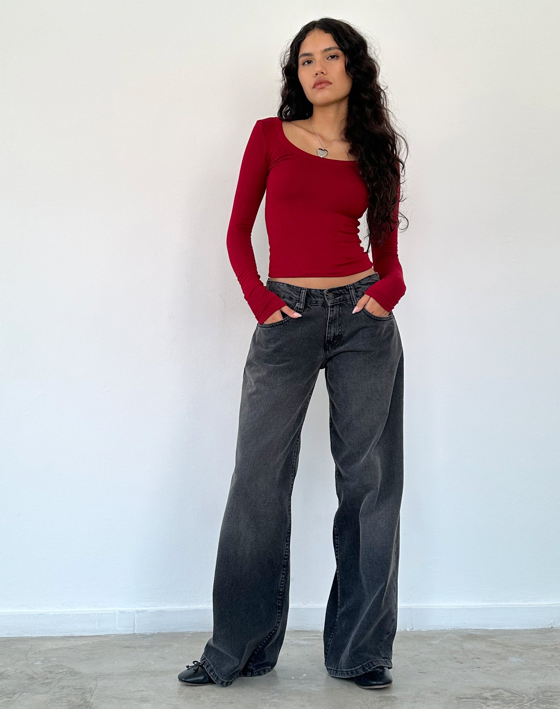 Image of Binlo Extra Long Sleeve Top in Adrenaline Red Rib