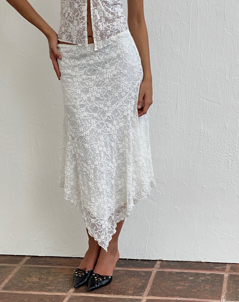 MEER.　メーア　strap lace skirt　ブラウン Cotton Blend Floral Lace Fishtail Skirt | Michael Kors [US]