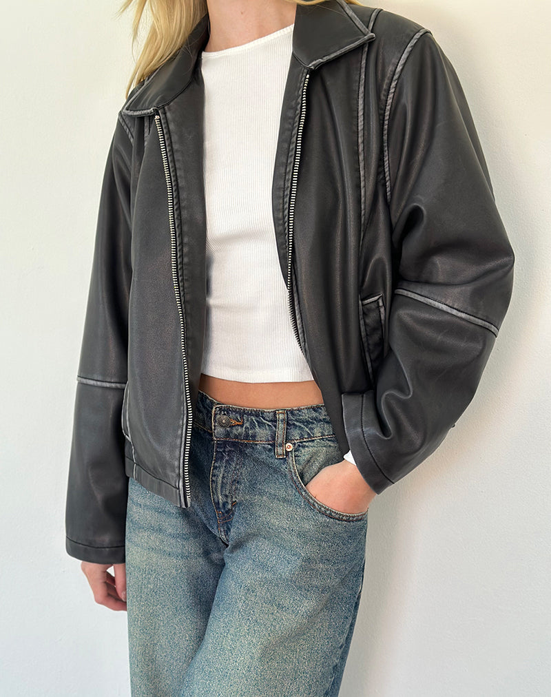 Brittany Distressed Jacket in PU Black