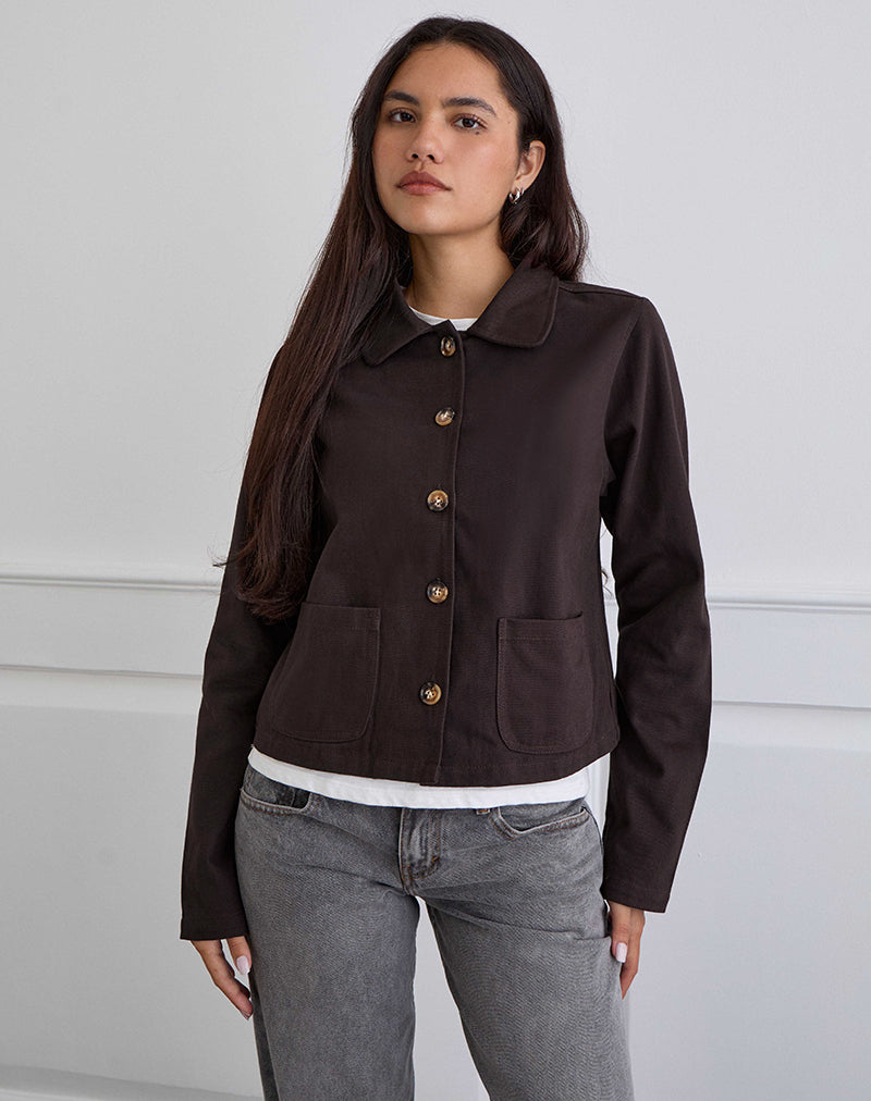 Image of Calva Boxy Jacket in Chocolate Brown