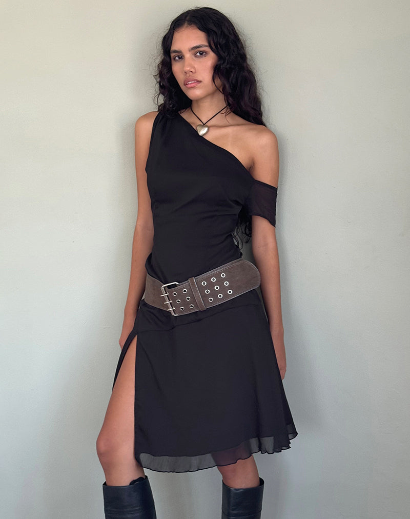 Black One Shoulder Chiffon Mini Dress