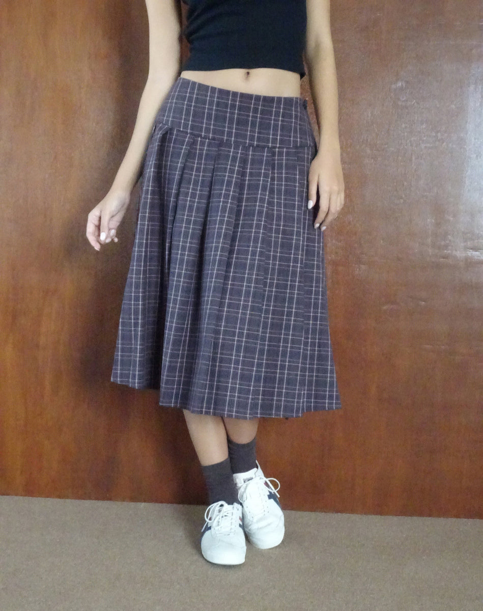 Navy Check Pleated Midi Skirt | Catelyn – motelrocks-com-eur