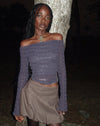 Image of Neira Long Sleeve Bardot Top in Textured Knit Ocean Storm