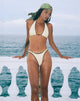 Image of Cerry Bikini Top with Beads in Ivory with Brown Binding