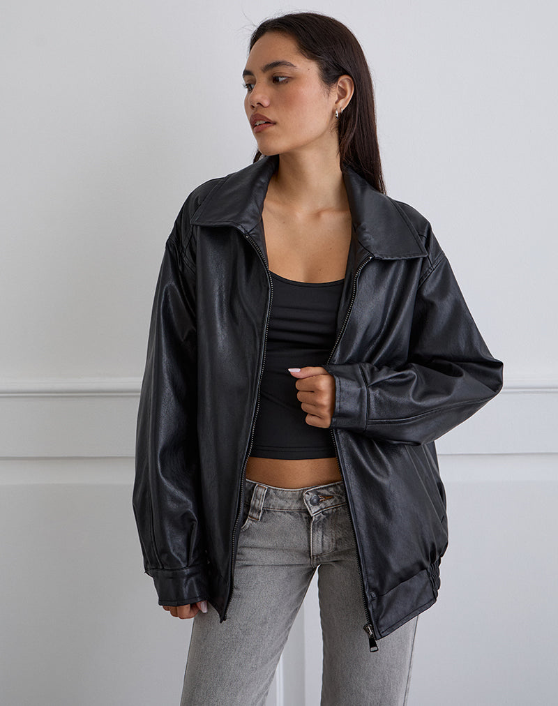 Black Pu Leather Jacket | Cavita – motelrocks-com-eur