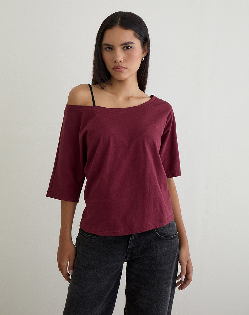 Daimin Off the Shoulder Top in Jersey Maroon
