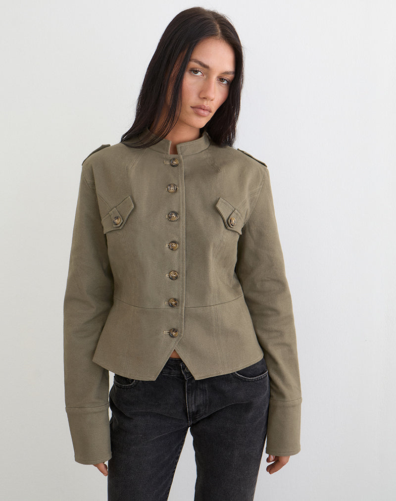 Khaki Twill Military Jacket | Diranda – motelrocks-com-eur