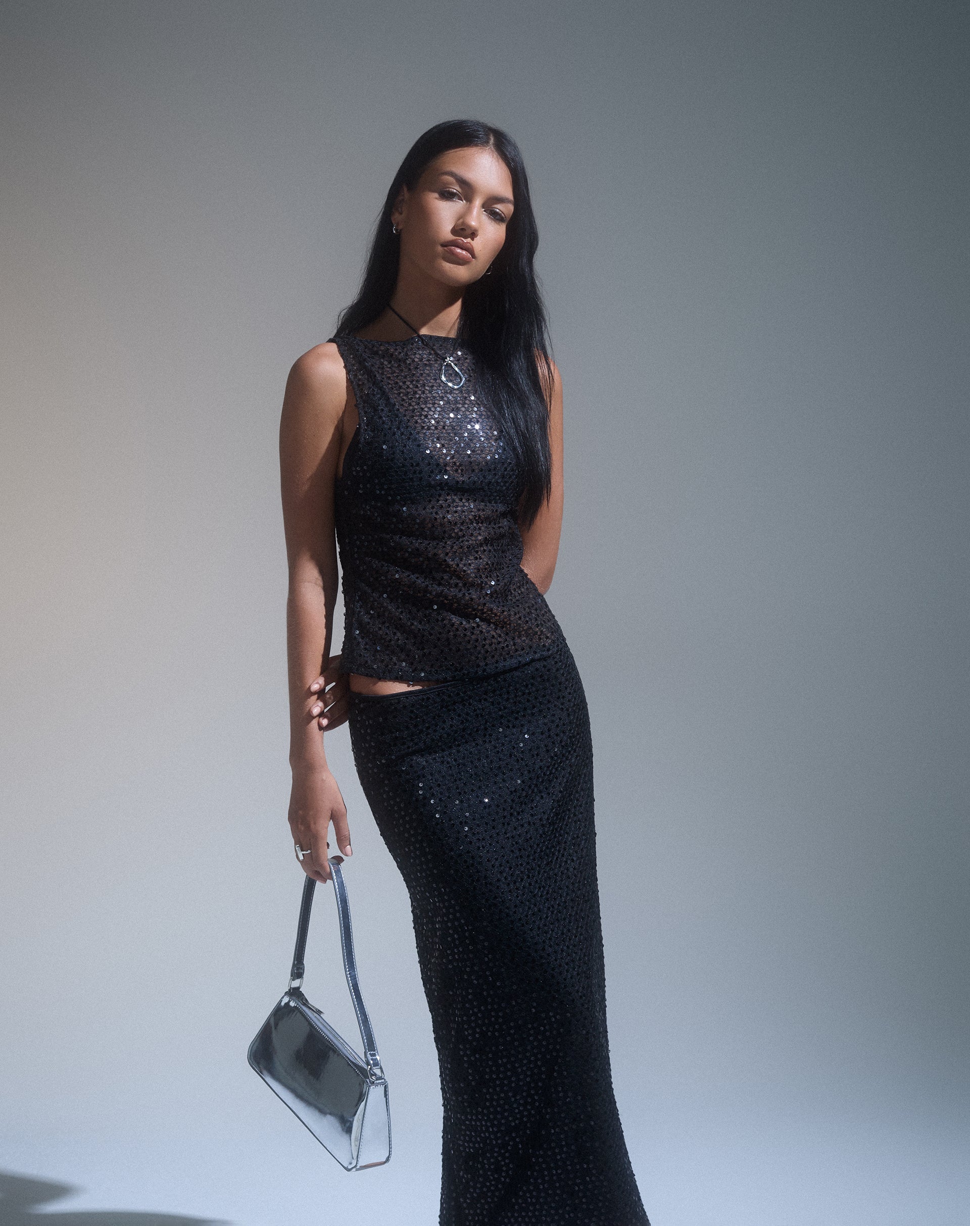 Image of Dudley Vest Top in Sequin Knit Black