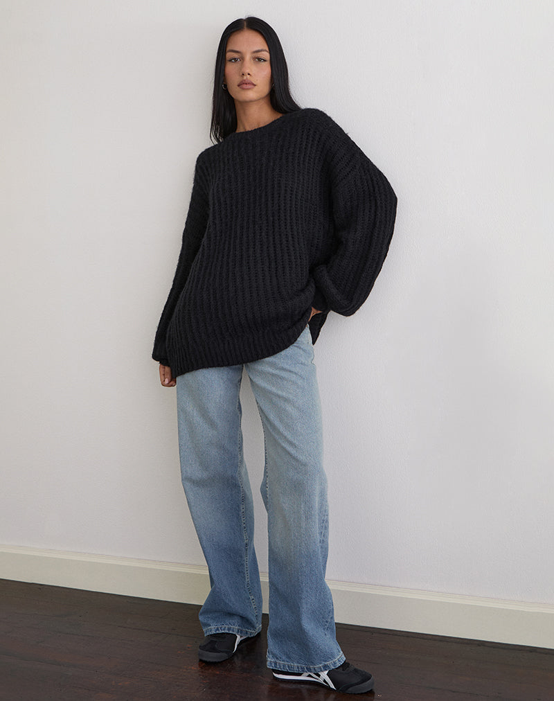 Daren Knitted Oversized Jumper in Black