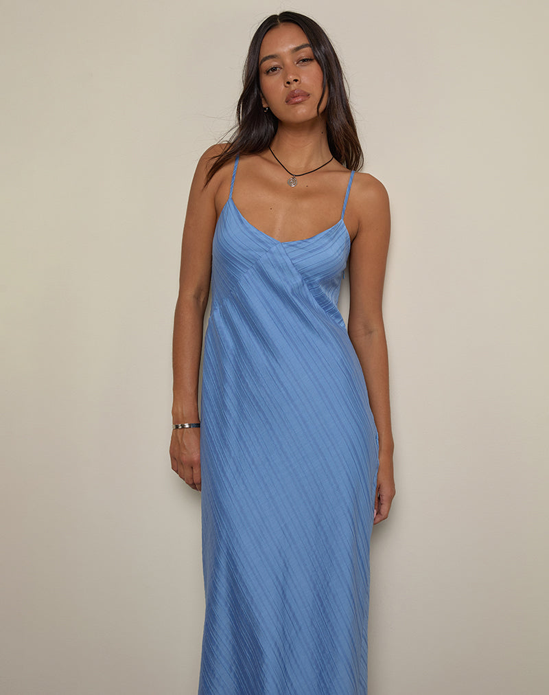 Image of Elayna Midi Dress in Chiffon Stripe Blue