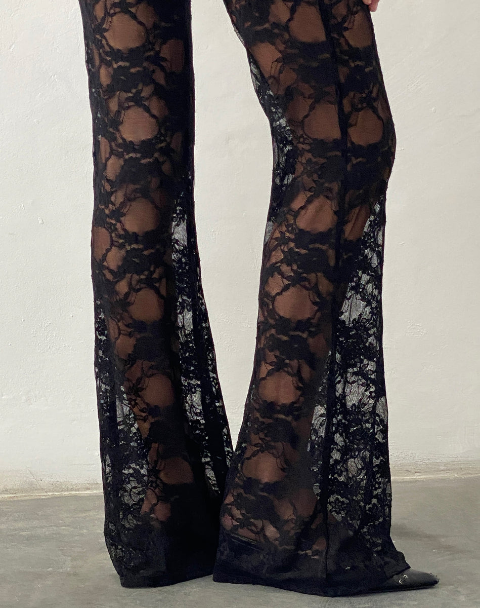 Black Lace Flared Trousers Elio motelrocks com eur