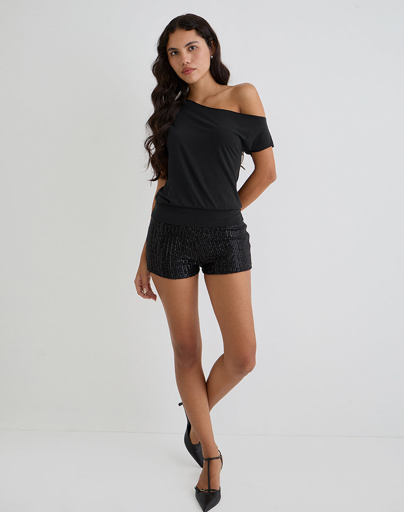 Elysian Asymmetric Top in Cupro Black