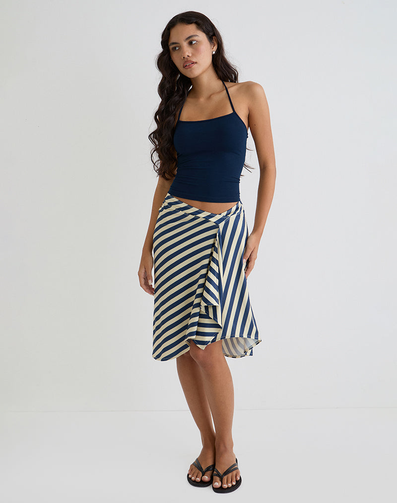 Image of Esmeray Midi Skirt in Cream and Navy Diagonal Stripe