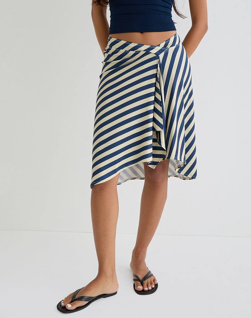 Image of Esmeray Midi Skirt in Cream and Navy Diagonal Stripe