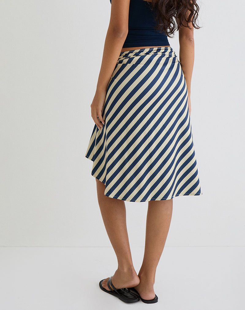 Image of Esmeray Midi Skirt in Cream and Navy Diagonal Stripe