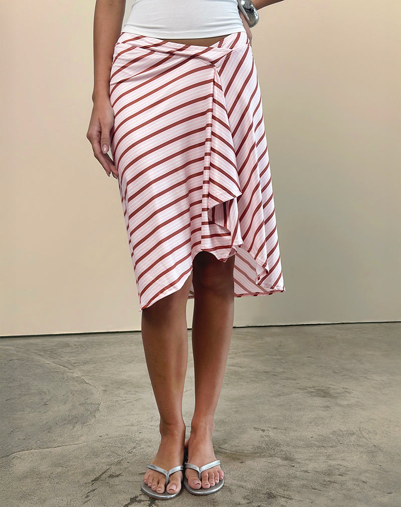 Image of Esmeray Midi Skirt in Diagonal Stripe Pink