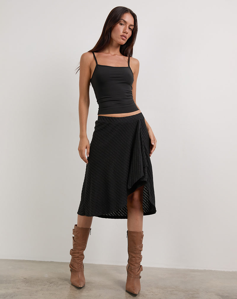 Image Esmeray Midi Skirt in Sheer Diagonal Knit Black