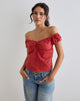 Image of Fayra Bardot Corset Top in Cotton Dobby Red