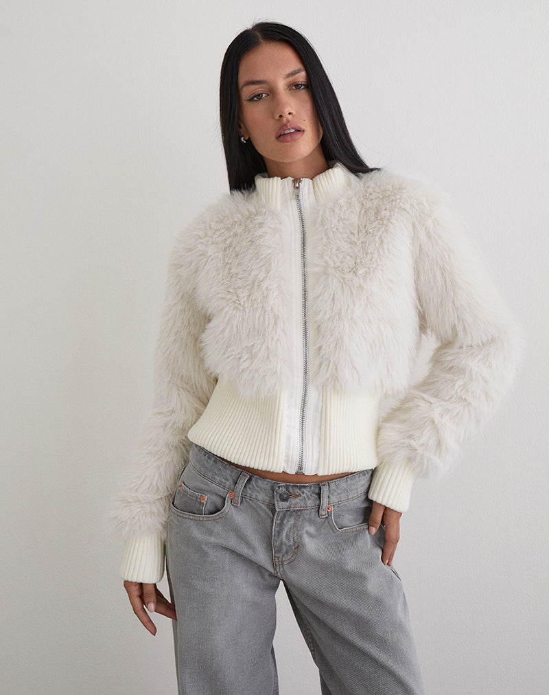 Cream Shaggy Faux Fur Jacket | Homari – motelrocks-com-eur
