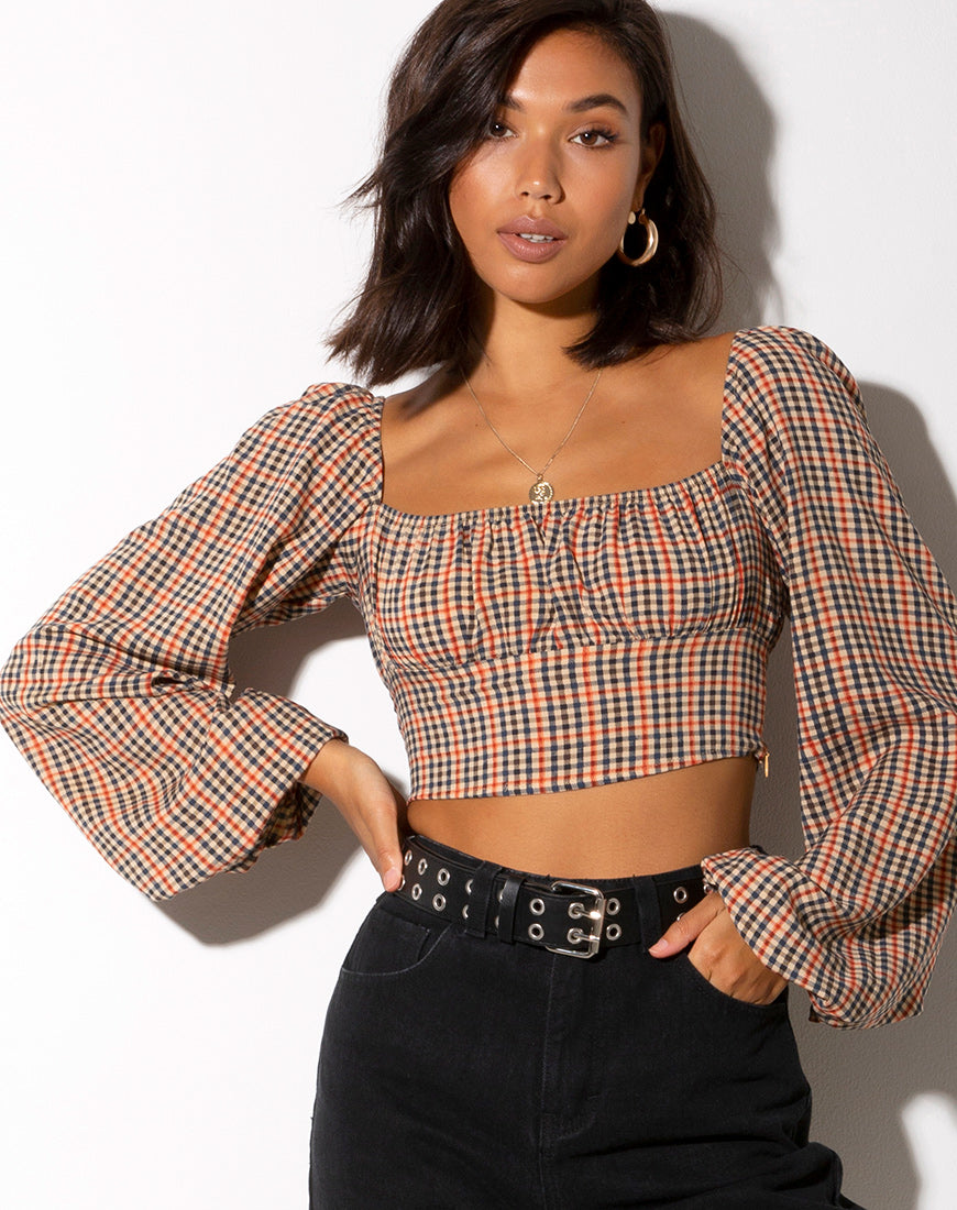Checked Long Sleeve Crop Top | Irene – motelrocks-com-eur