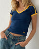 Image of Izolde Tee in Navy with Mustard Binding and M Embroidery