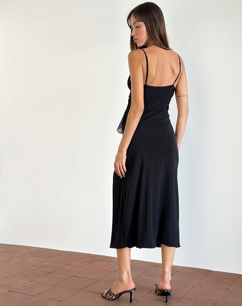 sachin and babi light blue dress Black Double Mesh Ruched Waist Midi Dress