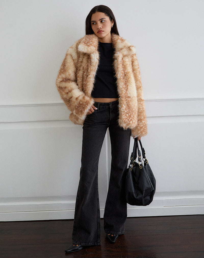 Beige Bambi Print Faux Fur Jacket | Joji – motelrocks-com-eur