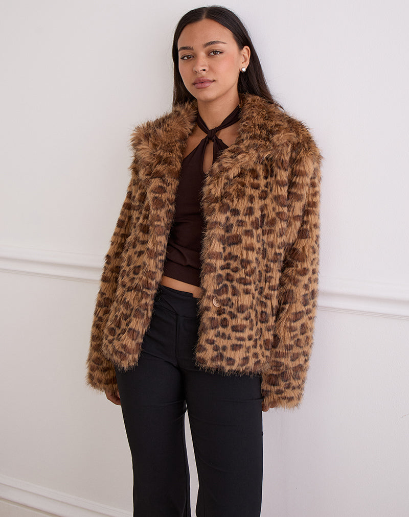 Leopard Brown Crop Faux Fur Jacket | Joji – motelrocks-com-eur