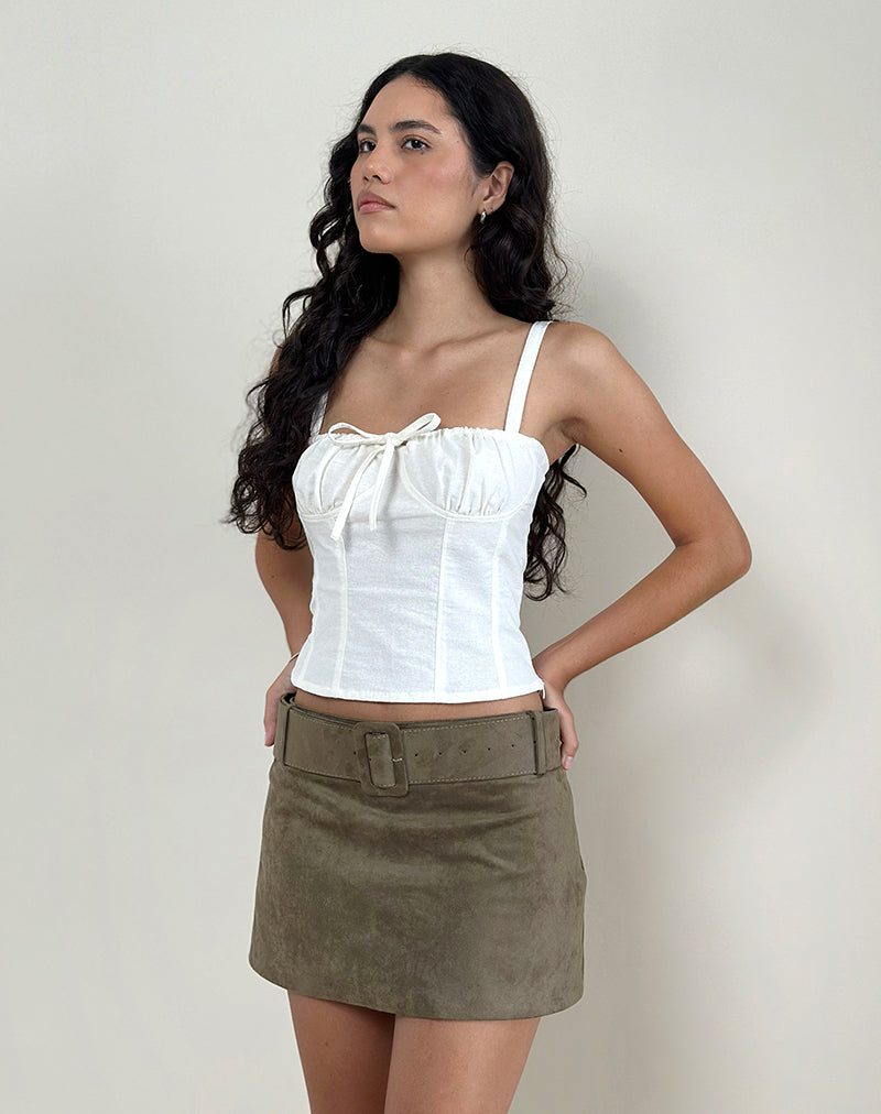 Image of Zita Belted Mini Skirt in Suede Brown