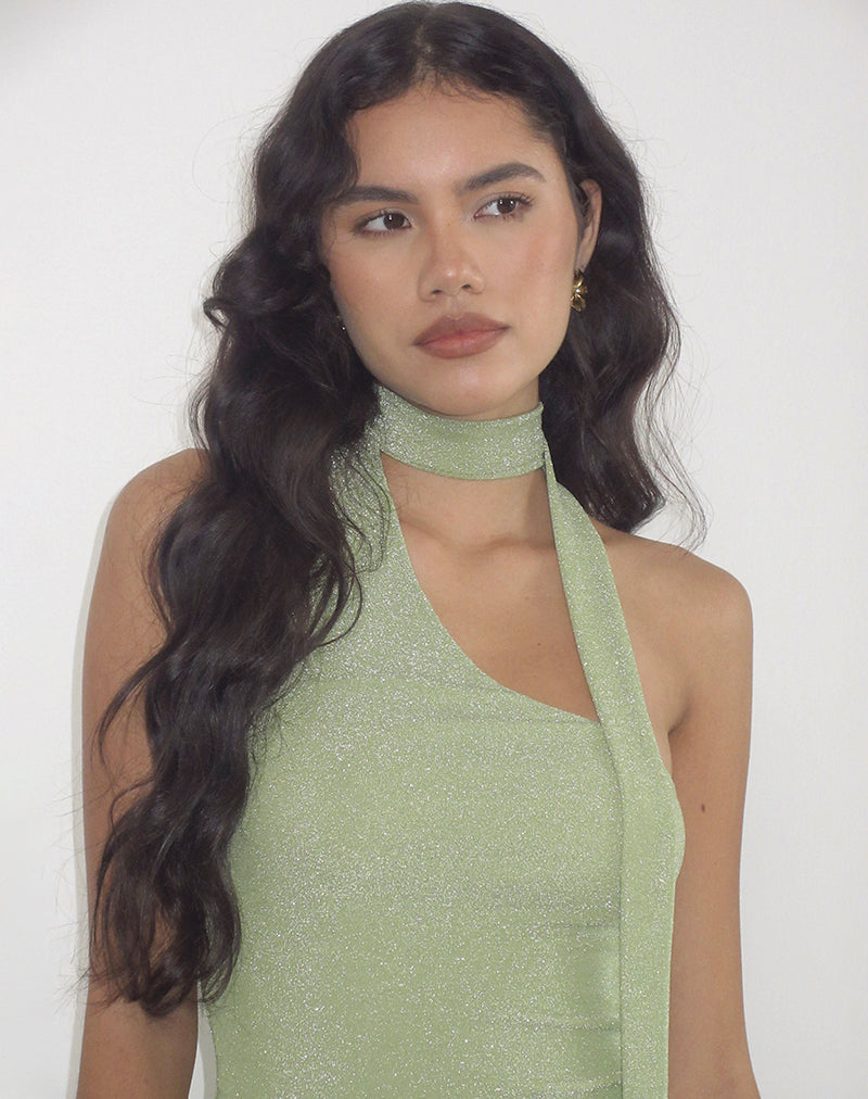 Image of Karasi Tie Neck Top in Shimmer Lurex Green