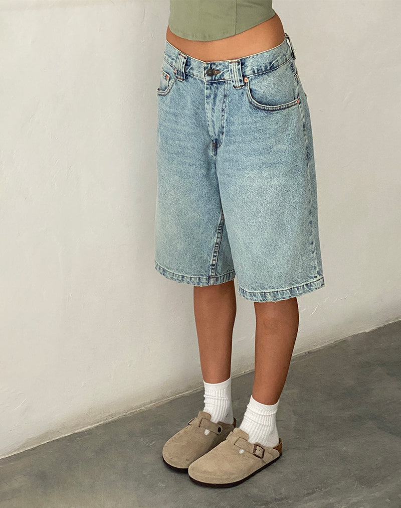 Blue Bleach Denim Low Rise Shorts | Skater – motelrocks-com-eur