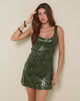 Image of Lalaurie Scoop Neck Mini Dress in Mixed Drape Sequin Khaki