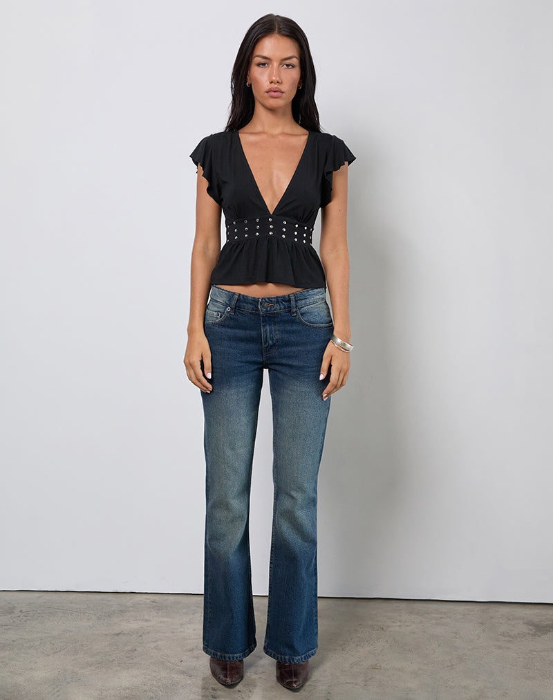 Black Jersey Frill Top with Studs | Leisma – motelrocks-com-eur