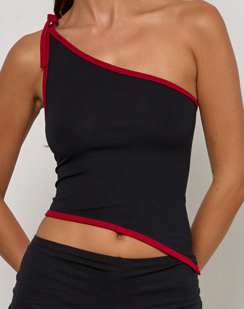 Image of Lenti Asymmetric Top in Black with Adrenaline Red Binding