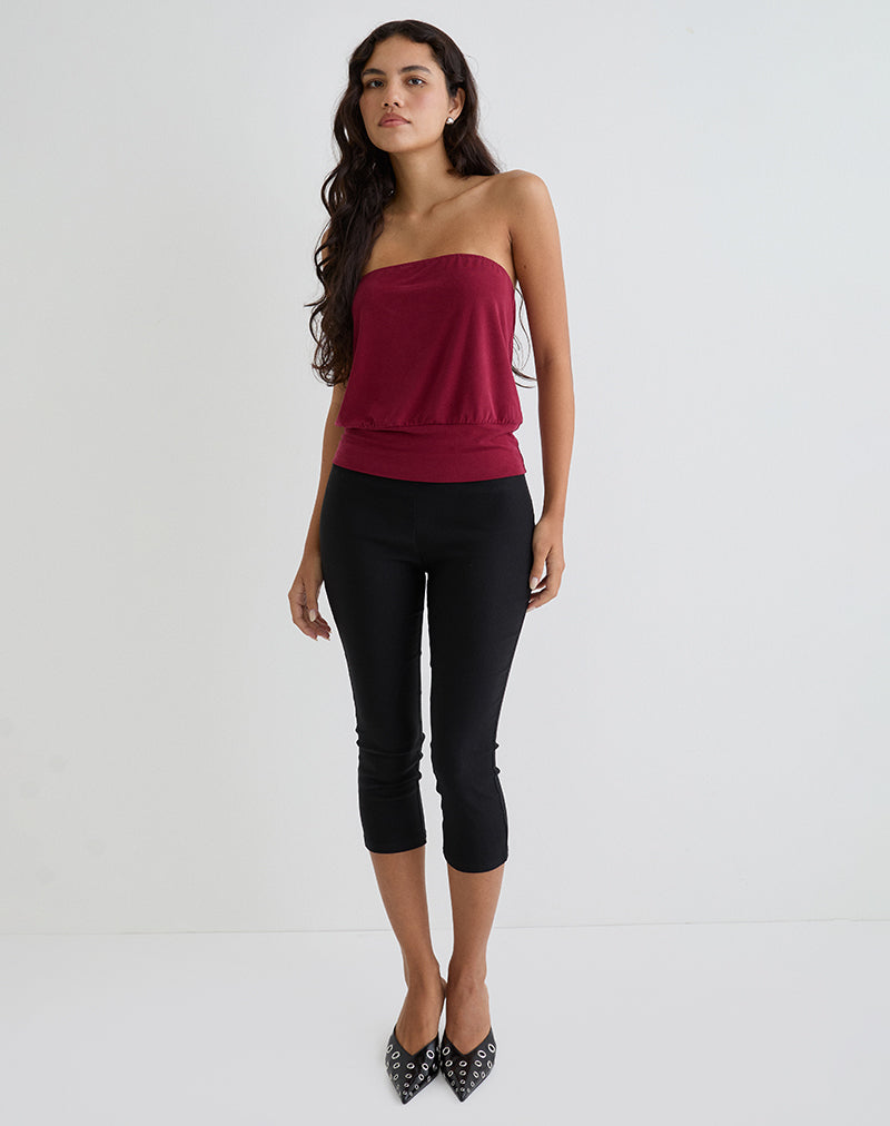 Leocadia Bandeau Top in Cupro Dark Red
