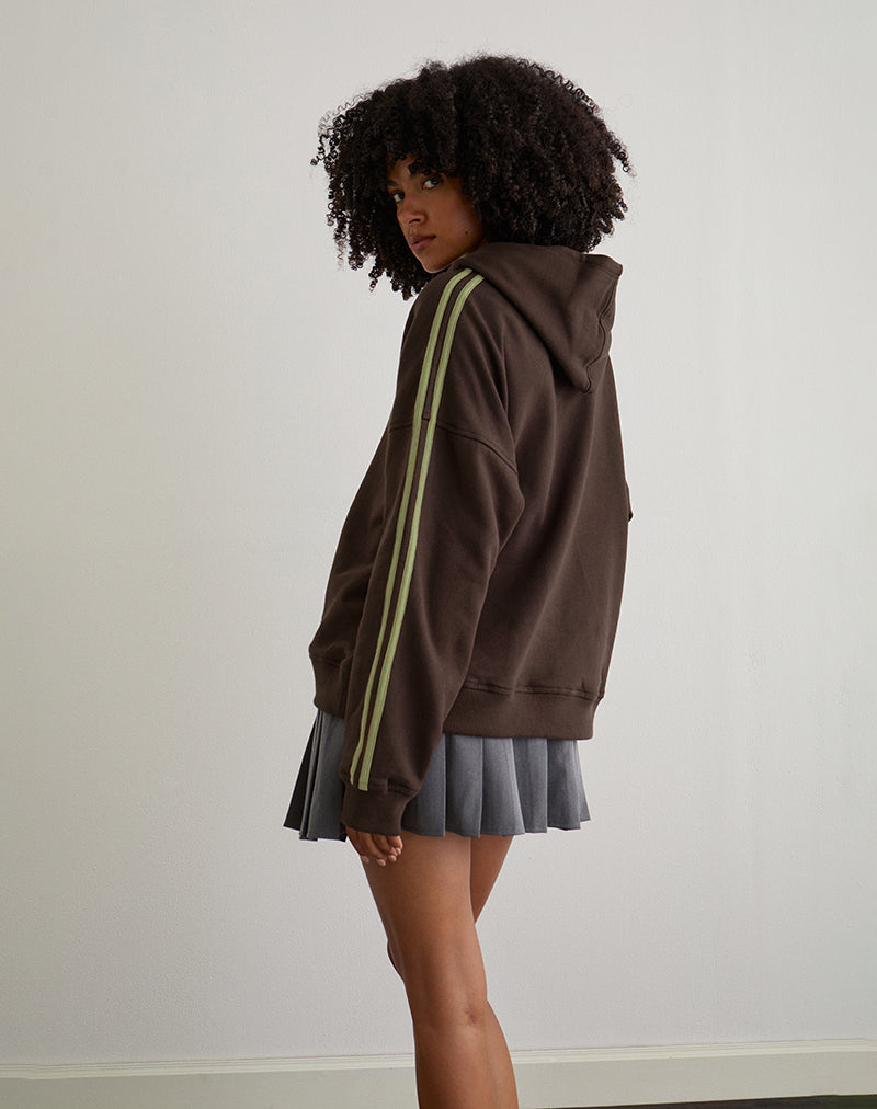 Lingwu Hoodie in Bitter Chocolate with Green Binding and M Embroidery