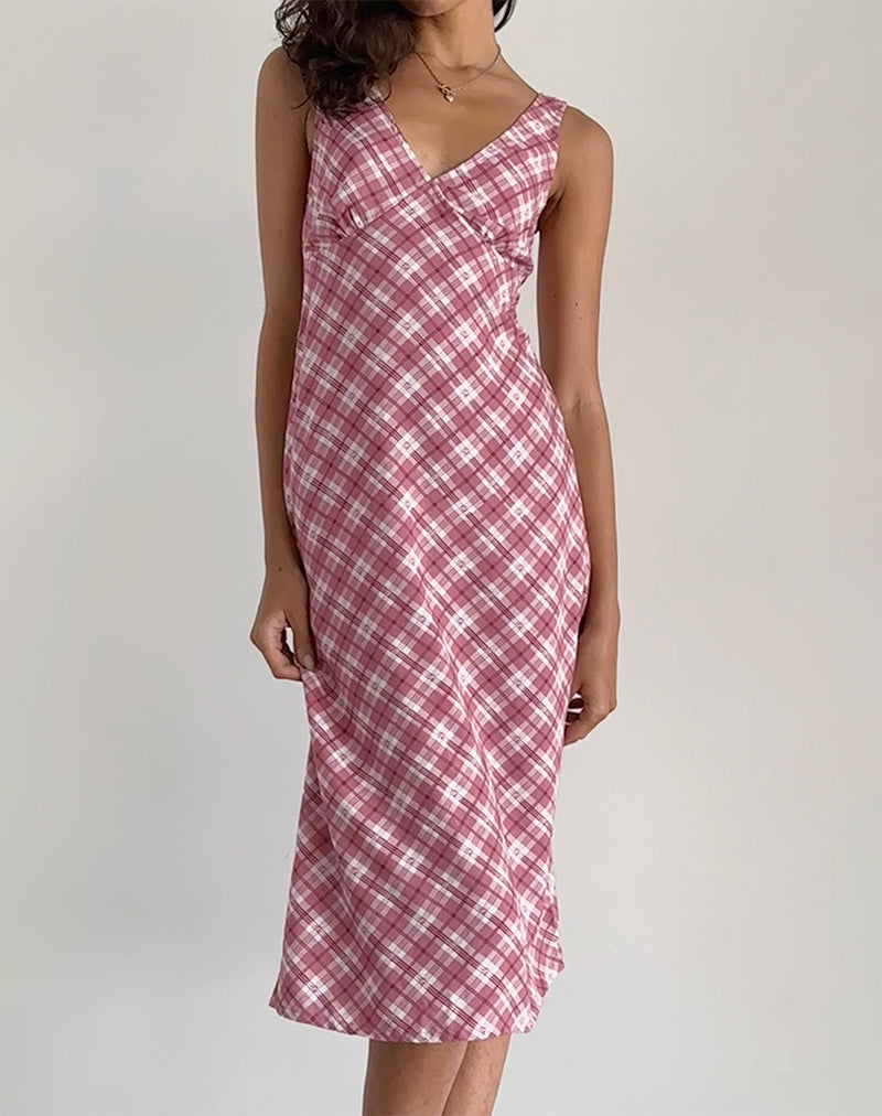 pink tartan dresses SSYS Kids Everly Velvet Bow Trim Puff Sleeve Shift Dress In Pink Tartan