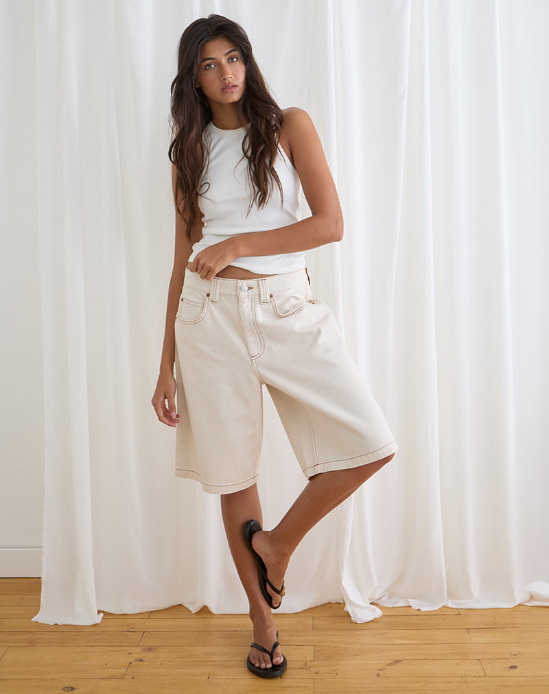 Off White Low Rise Denim Short | Skater – motelrocks-com-eur