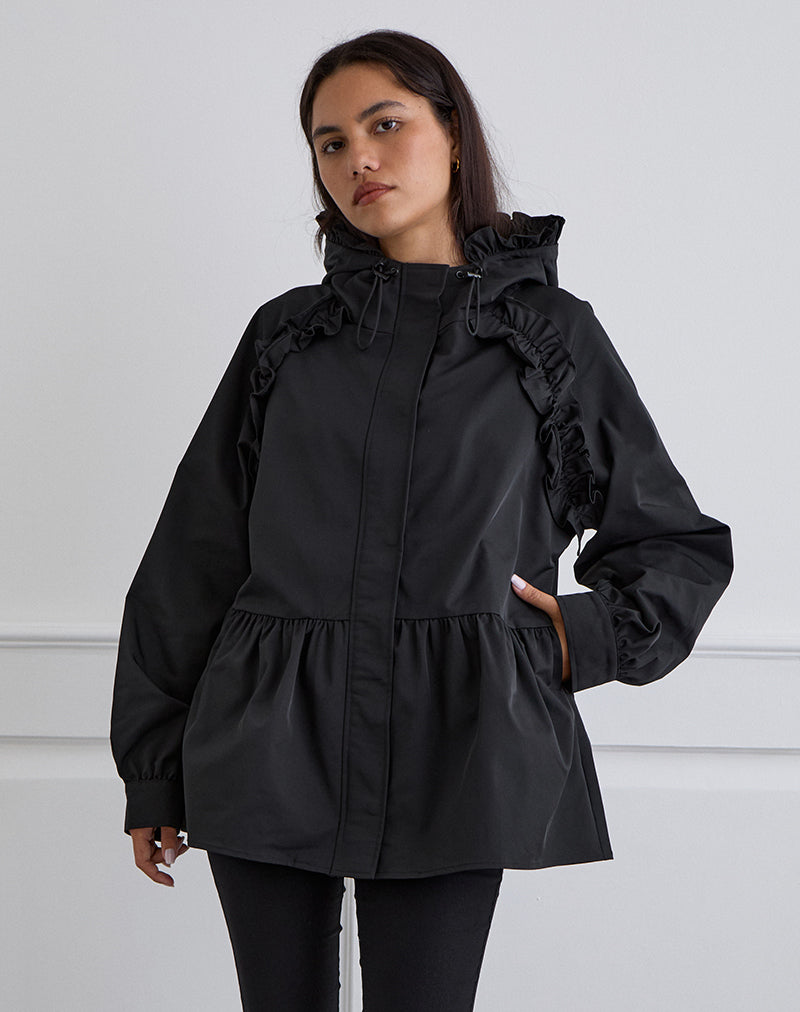 Malcari Peplum Nylon Jacket in Black