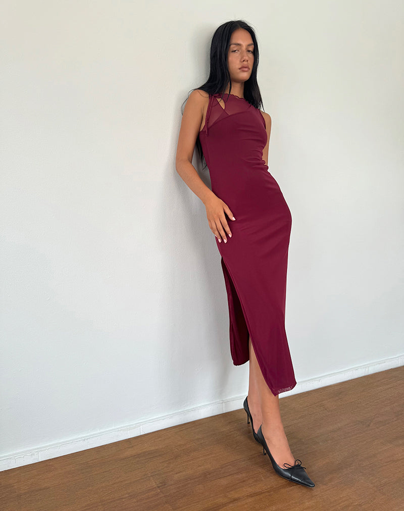 Marlo Asymmetric Midi Dress in Burgundy Marlo Asymmetric Midi Dress in Burgundy