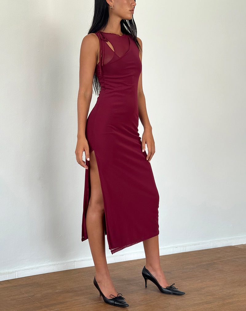 Marlo Asymmetric Midi Dress in Burgundy Marlo Asymmetric Midi Dress in Burgundy