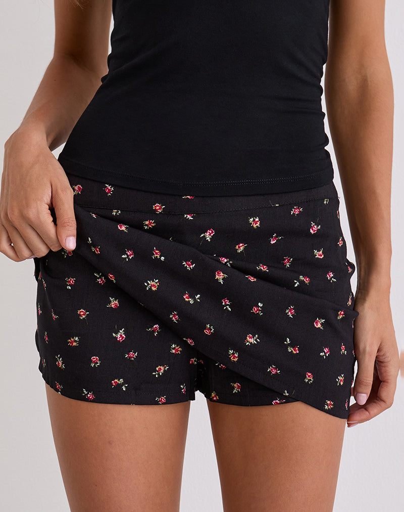 Image of Haruto Skort in Ditsy Rose Garden Black