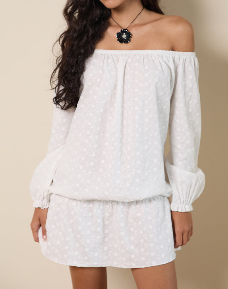 Image of Melisandre Mini Dress in Broderie Ivory